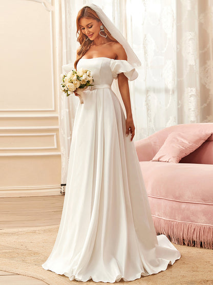 Gorgeous A Line Wholesale Wedding Dresses With Short Puff Sleeves