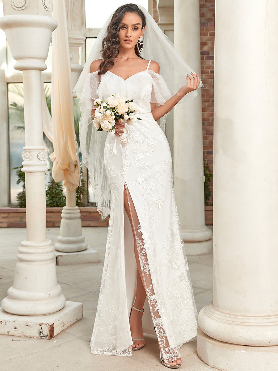 Elegant Lace & Tulle Wedding Gown with Off-Shoulder Style