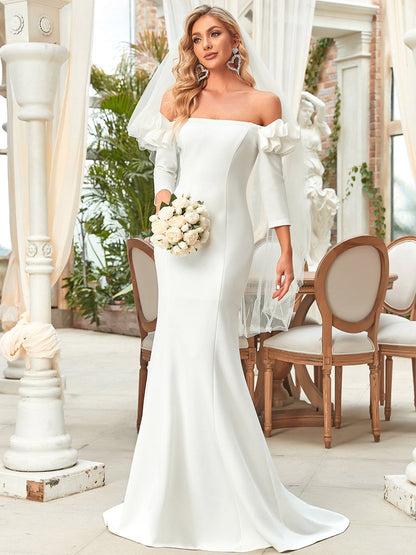 Off Shoulder Fishtail Floor Length Wholesale Wedding Dresse