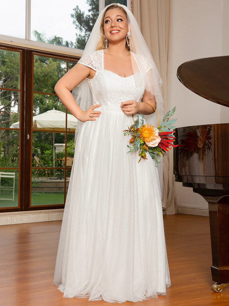 Plus Size Wholesale Tulle Wedding Dresses With Lace Cap Sleeves