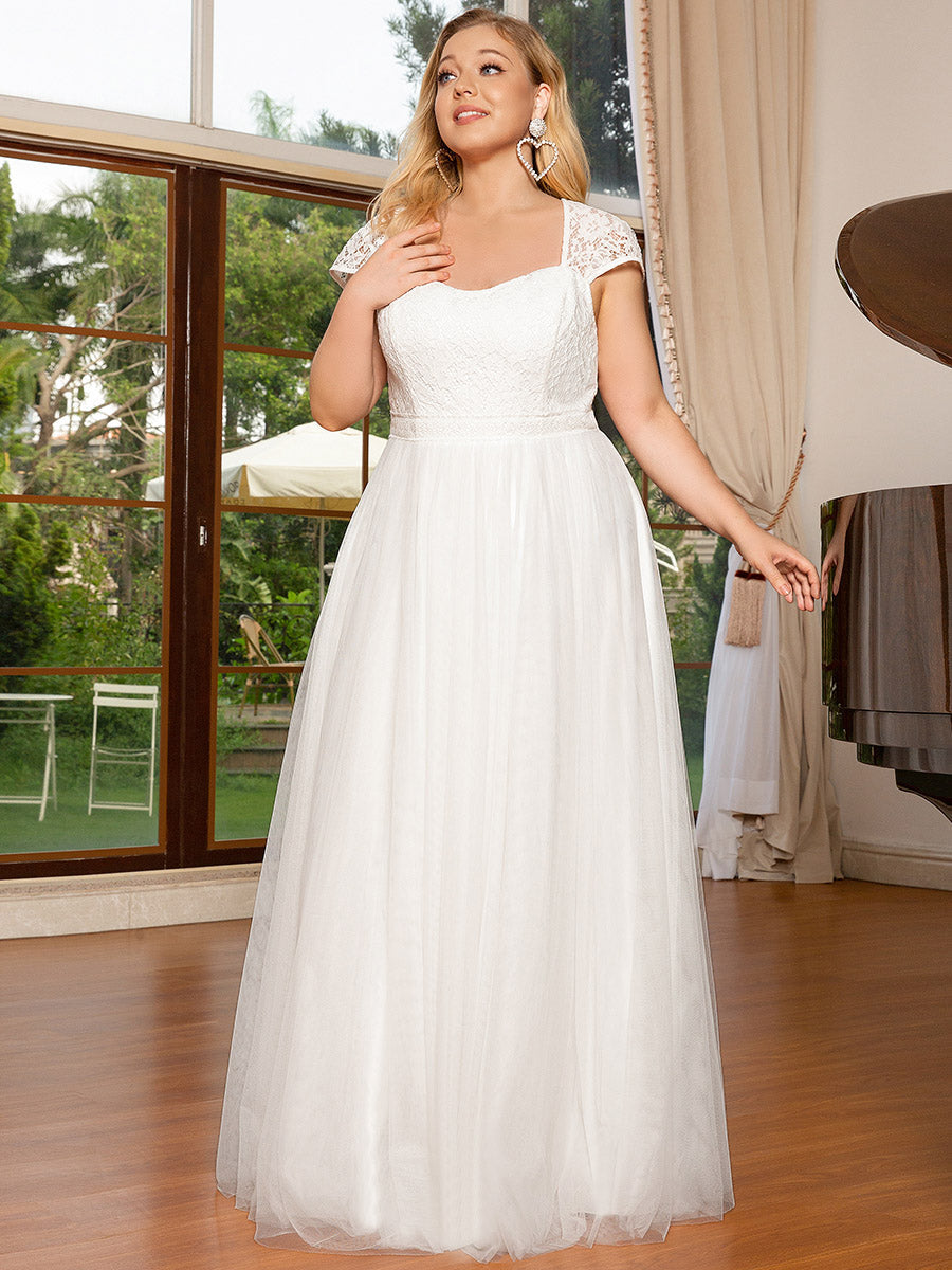 Plus Size Wholesale Tulle Wedding Dresses With Lace Cap Sleeves