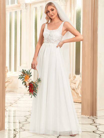 Pretty U-Neck A-Line Floor Length Wholesale Wedding Dresses