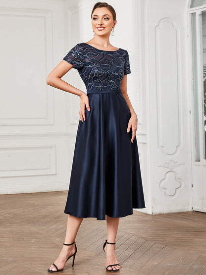 Round Neck Wholesale Mother of Bridesmaid Dresses with Short Sleeves