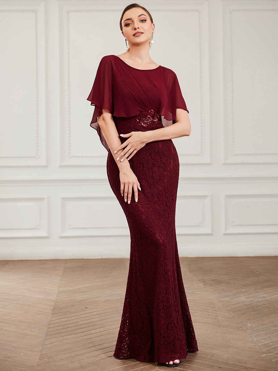 Chic Mermaid Style Ruffles Sleeved Dress for Mother of the Bride