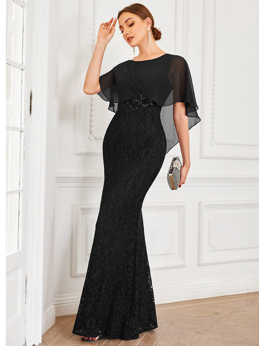 Chic Mermaid Style Ruffles Sleeved Dress for Mother of the Bride