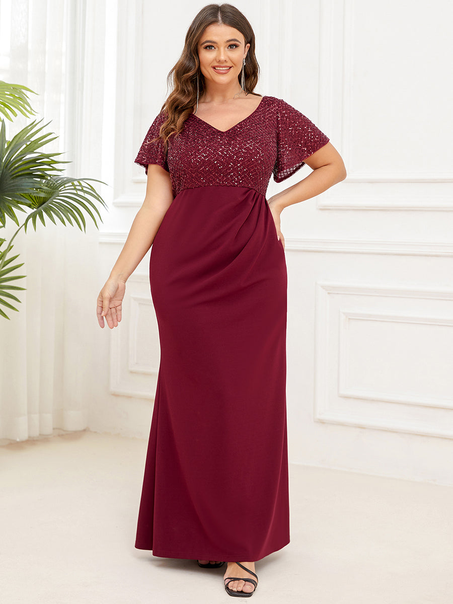 Plus Short Sleeves V Neck Fishtail Wholesale Mother of the Bride Dresses