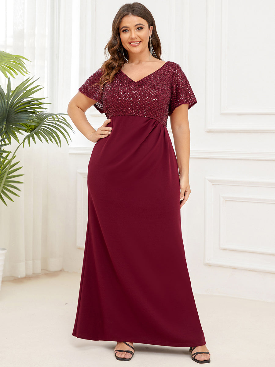 Elegant V-Neck Short Sleeve Fishtail Mother of the Bride Gown