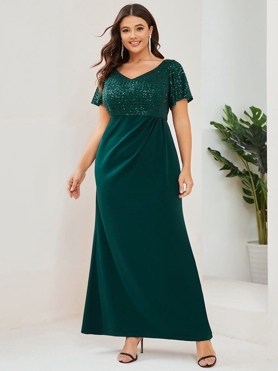 Elegant V-Neck Short Sleeve Fishtail Mother of the Bride Gown