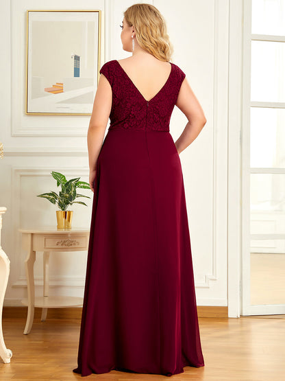 Deep V Neck Cover Sleeves Floor Length Wholesale Evening Dresses