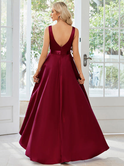 High Low A Line Belted Stain Wholesale Prom Dresses