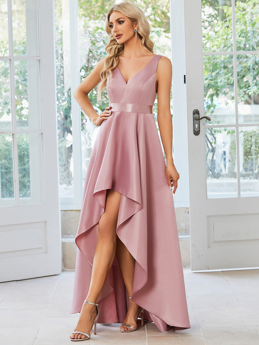High Low A Line Belted Stain Wholesale Prom Dresses