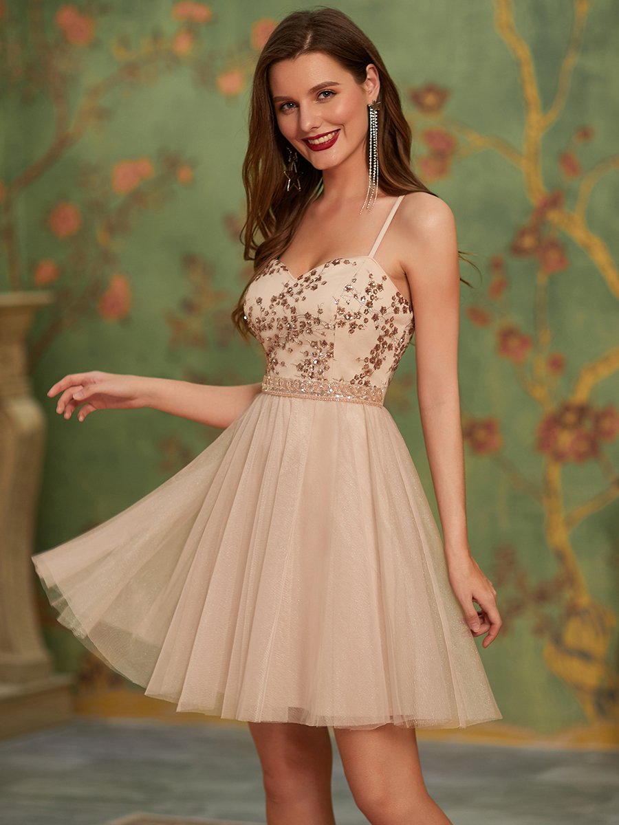 Women's Sexy Wholesale Sweetheart Sequin Short Tulle Prom Dress