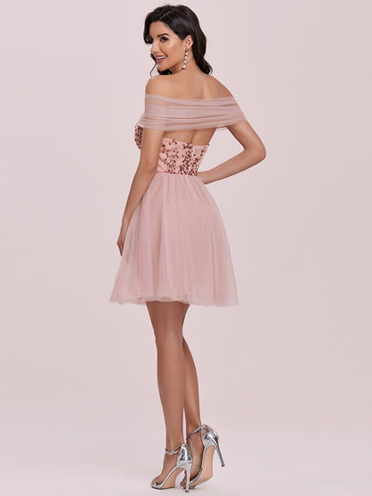 Wholesale Off Shoulder Short Tulle & Sequin Prom Dress