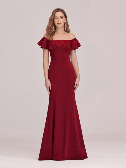 Elegant Off-Shoulder Fishtail Evening Gown with Sparkling Detail