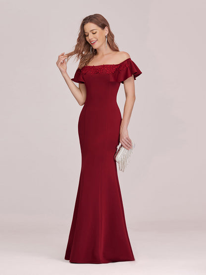 Off Shoulder Wholesale Stain Evening Dresses With Empire Waist