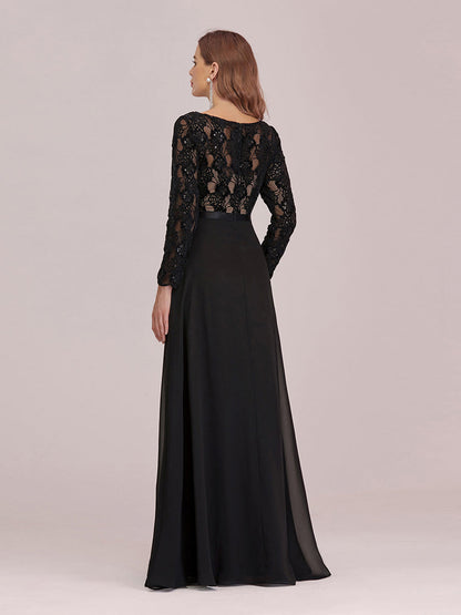 Chic A-Line Wholesale Chiffon Evening Gowns with See-through Lace