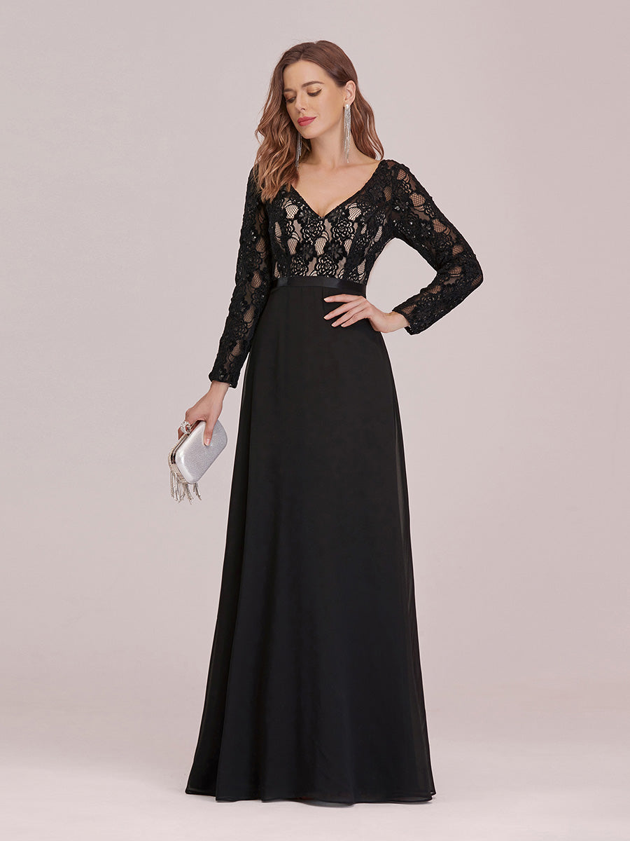 Chic A-Line Wholesale Chiffon Evening Gowns with See-through Lace