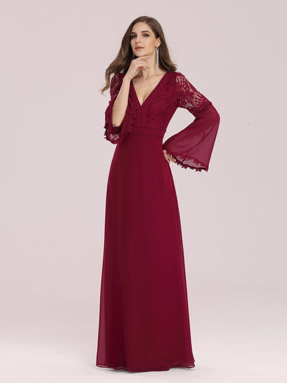 Trendy V Neck A-Line Chiffon Wholesale Bridesmaid Dress with Lace