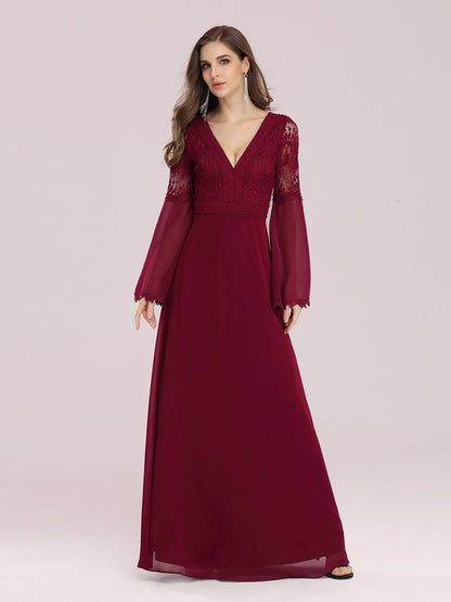 Trendy V Neck A-Line Chiffon Wholesale Bridesmaid Dress with Lace