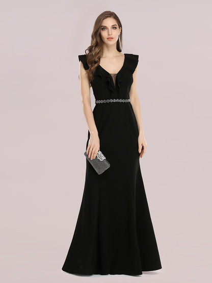 V Neck Wholesale Fishtail Evening Dress with Hot Drill Belt