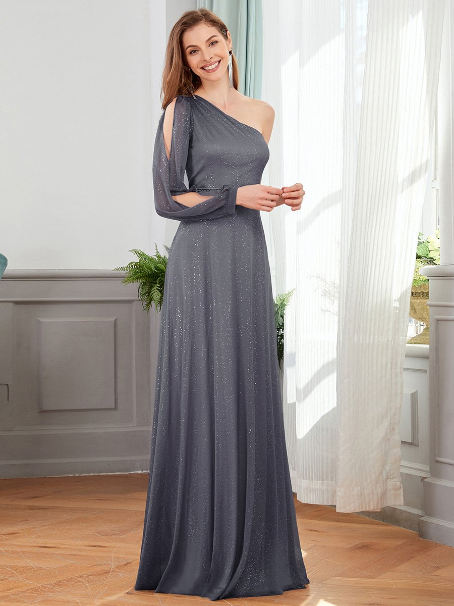 Charming One Shoulder Wholesale Evening Dresses with Long Sleeve