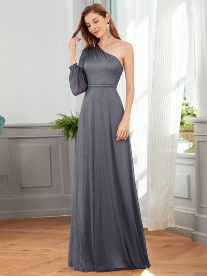 Charming One Shoulder Wholesale Evening Dresses with Long Sleeve