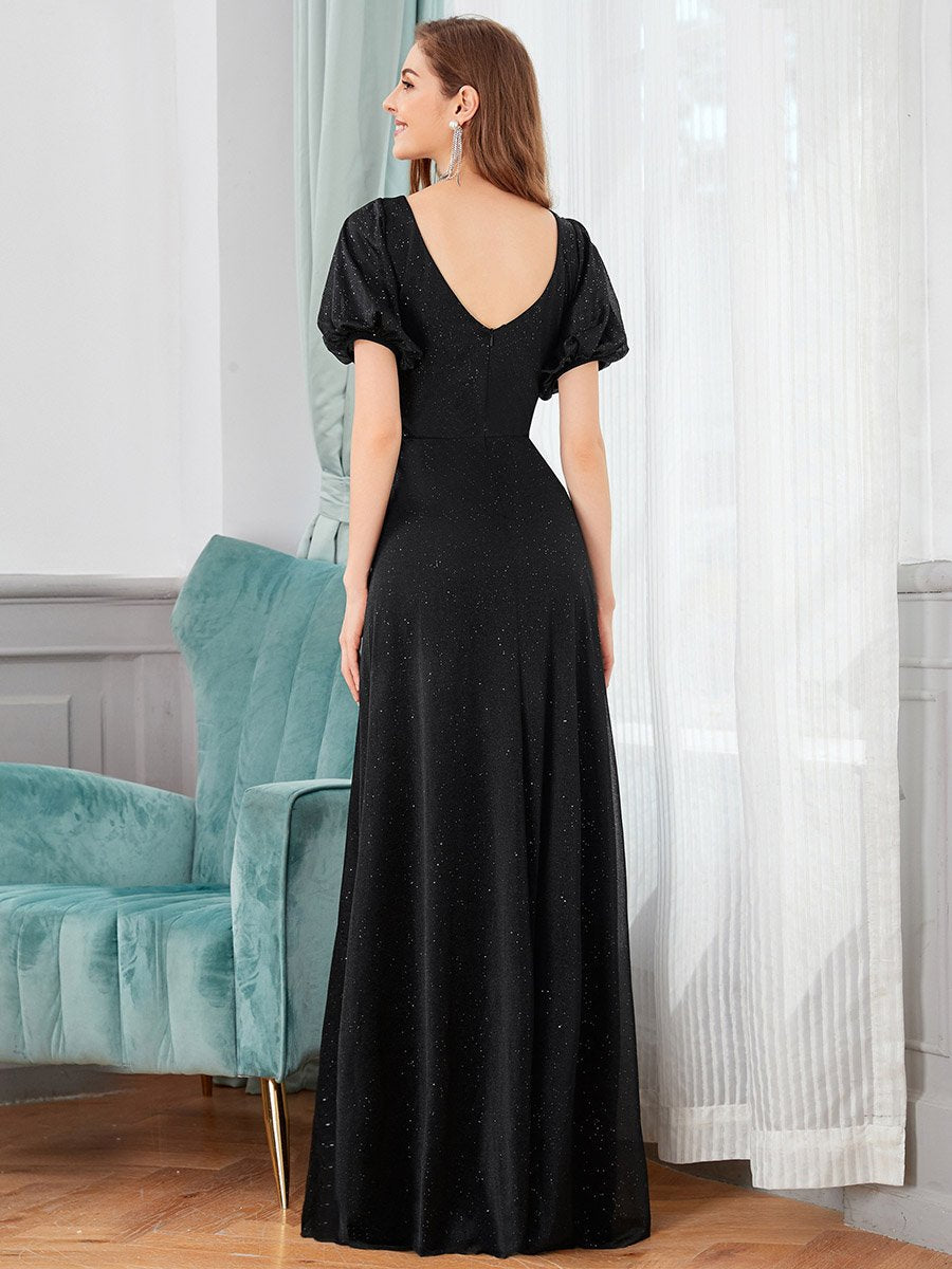 V Neck Wholesale Chiffon Evening Dresses With Puff Sleeves