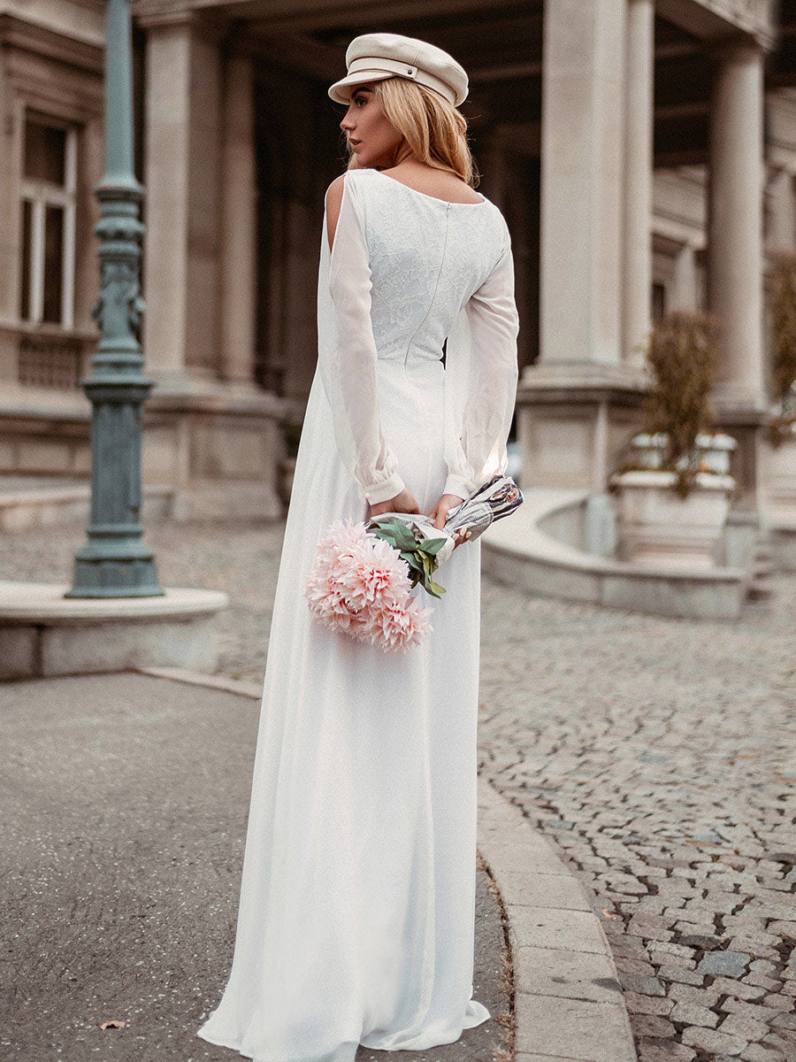 Gorgeous Deep V Neck Appliqued Wholesale Chiffon Wedding Dress