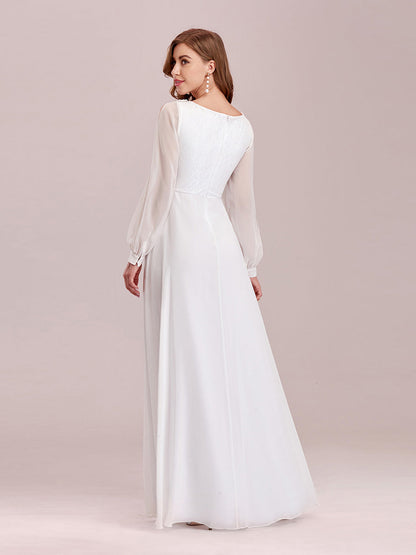 Gorgeous Deep V Neck Appliqued Wholesale Chiffon Wedding Dress