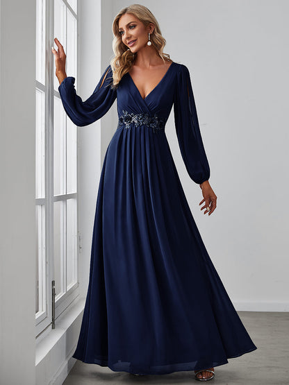 Floor Length Long Lantern Sleeves Wholesale Bridesmaid Dresses