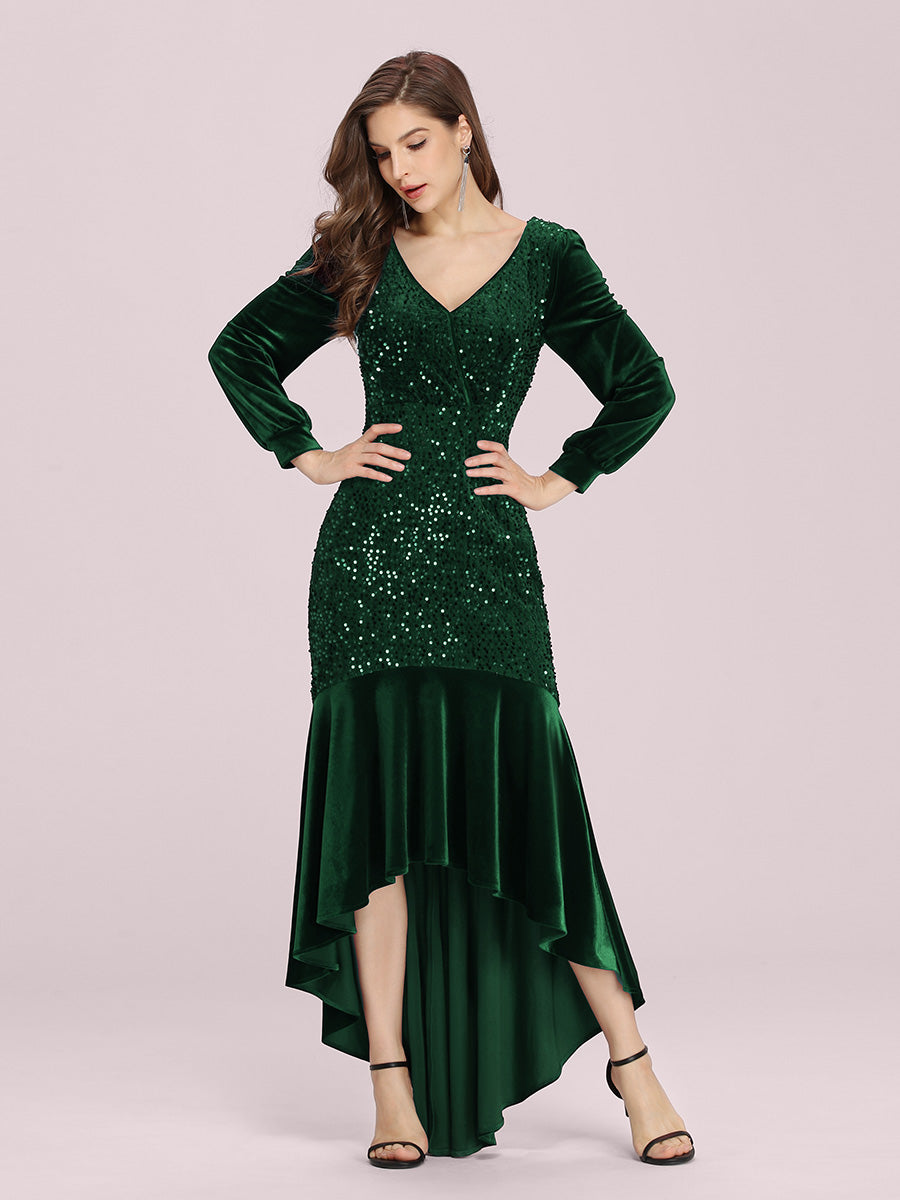 Elegant Sequin & Velvet Fishtail Plus Size Evening Gown