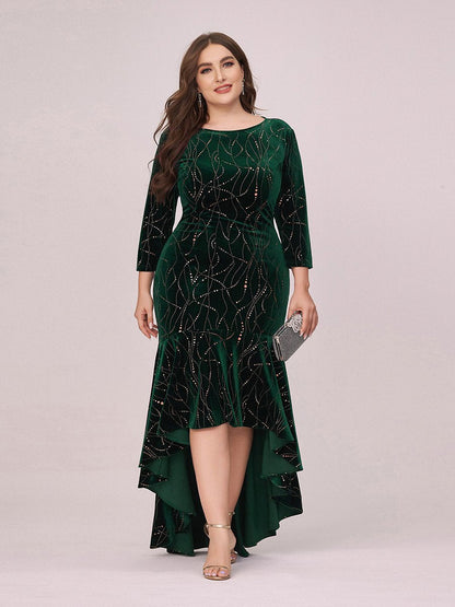 Elegant Plus Size Bodycon Wholesale High-Low Velvet Party Dress