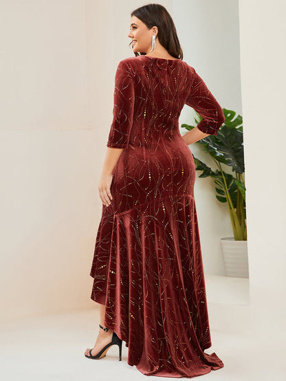 Elegant Plus Size Bodycon Wholesale High-Low Velvet Party Dress