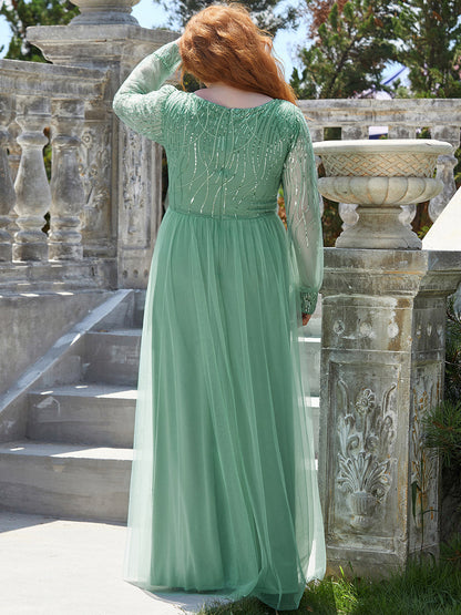 Elegant Plus Size Tulle Wholesale Long Evening Dress with Sequin