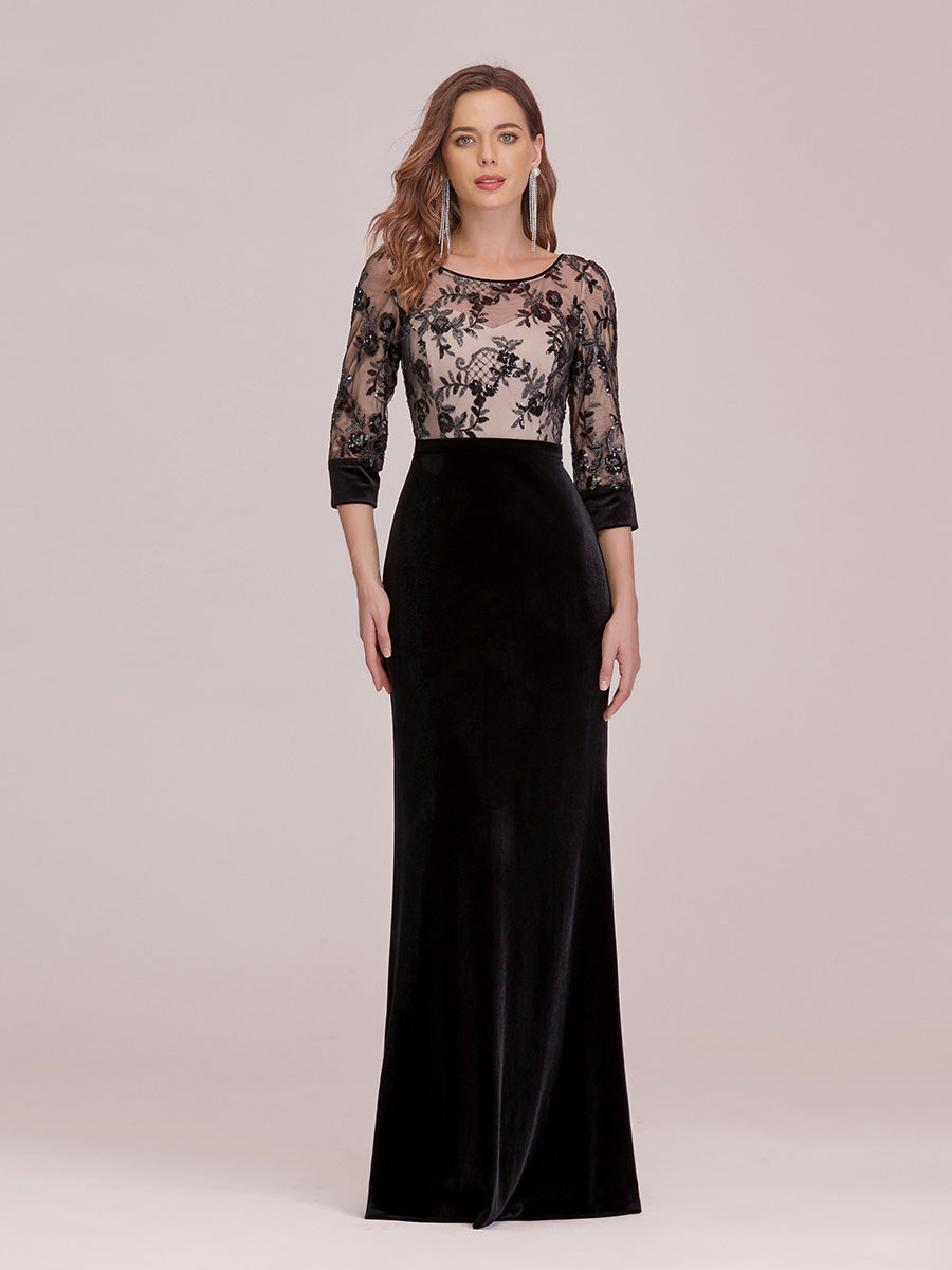 Sexy High Waist Velvet Wholesale Evening Dress with Lace Bodice