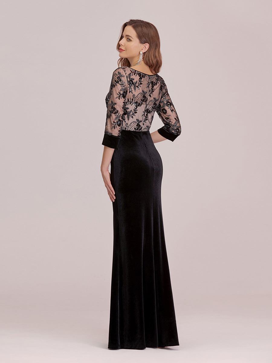 Sexy High Waist Velvet Wholesale Evening Dress with Lace Bodice