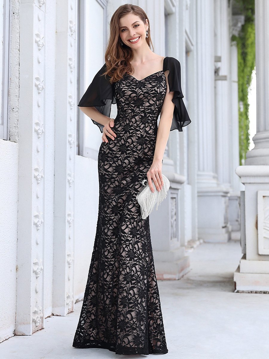 Elegant Floor Length V-neck Chiffon & Lace Wholesale Evening Dress