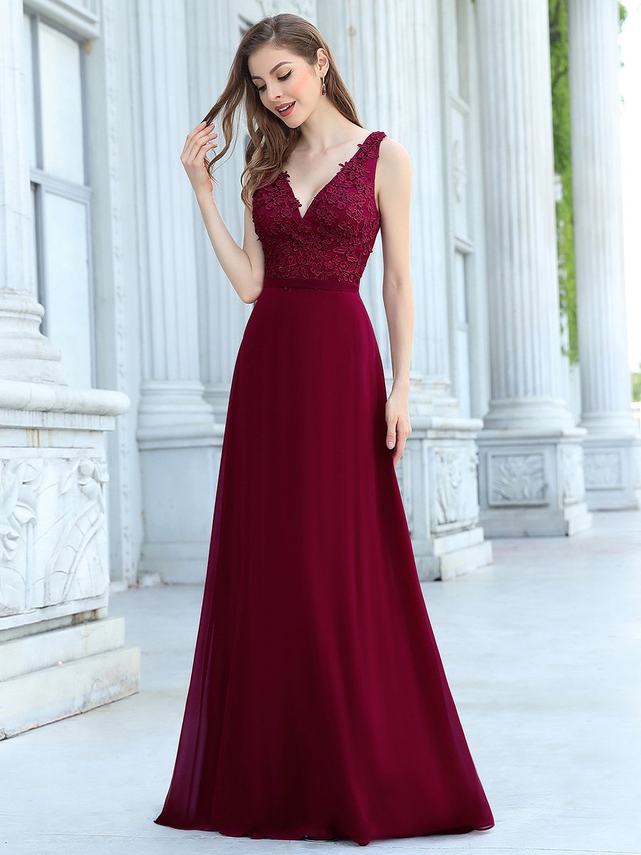 Women's Floor Length A-Line Wholesale Evening Dress with Appliqued Bust