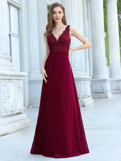 Women's Floor Length A-Line Wholesale Evening Dress with Appliqued Bust