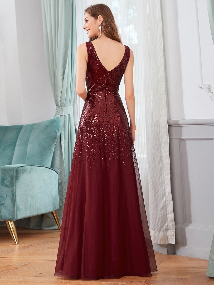 Sexy A-line Double V-neck Tulle & Sequin Evening Dresses Wholesale