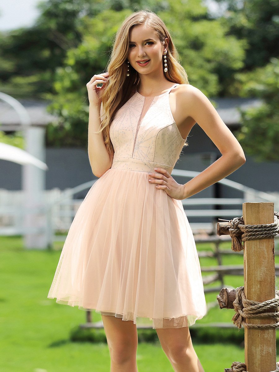 Sexy Round Neckline Sleeveless Wholesale Tulle Wholesale Prom Dress for Bridesmaid