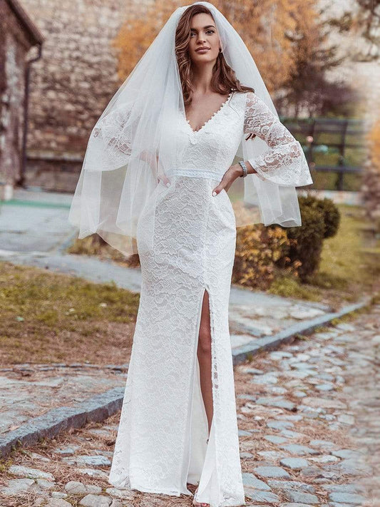 Sexy Maxi Mermaid Lace Wholesale Wedding Dress with High Split