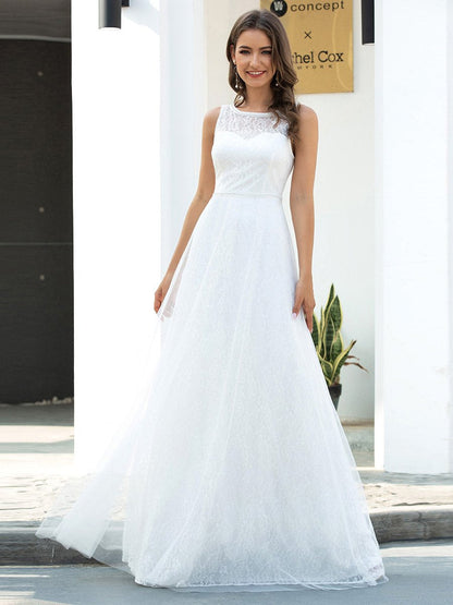 Gorgeous O Neck A-Line Lace Wedding Dresses for Bride