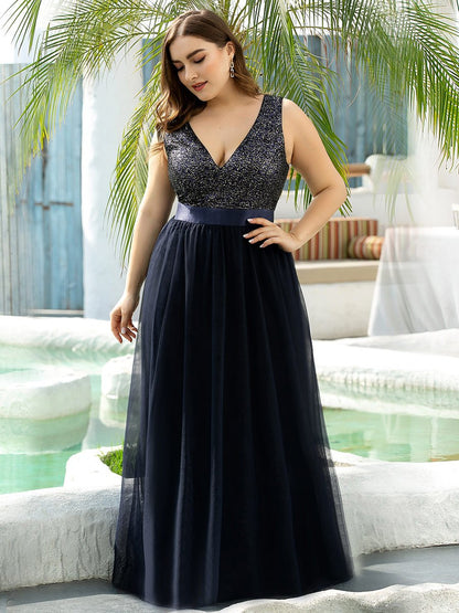 Elegant Wholesale Plus Size Tulle Evening Dresses for Women with Sequin