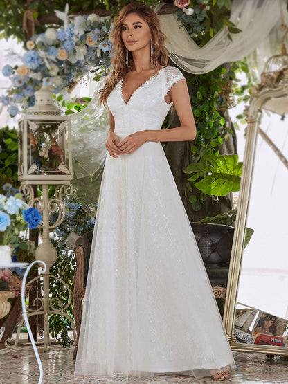 Romantic White V Neck Lace Tulle Wholesale Wedding Dresses