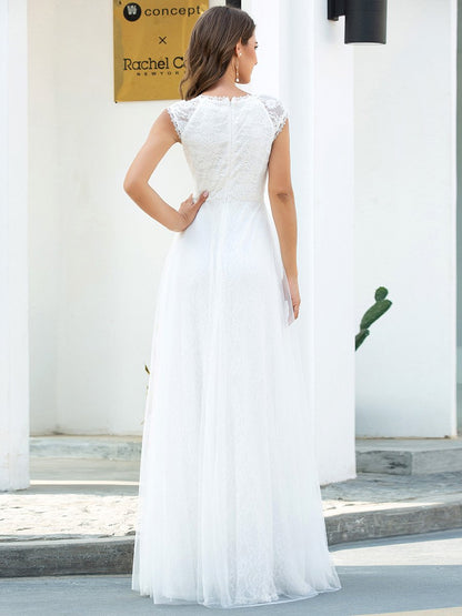 Romantic White V Neck Lace Tulle Wholesale Wedding Dresses