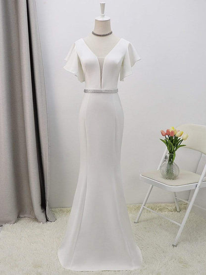 Plain Maxi Fishtail Wholesale Wedding Dress with Ruffle Sleeves