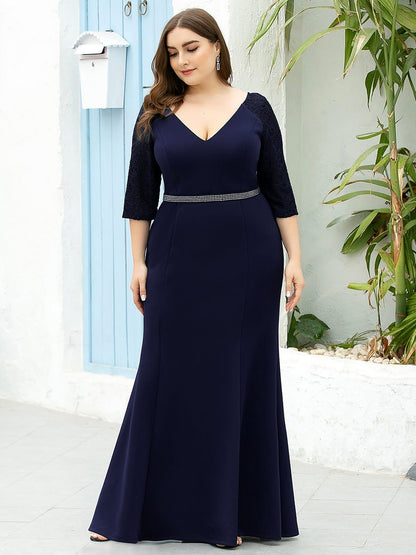 Women's V-Neck 3/4 Sleeve Wholesale Mermaid Plus Size Evening Dress