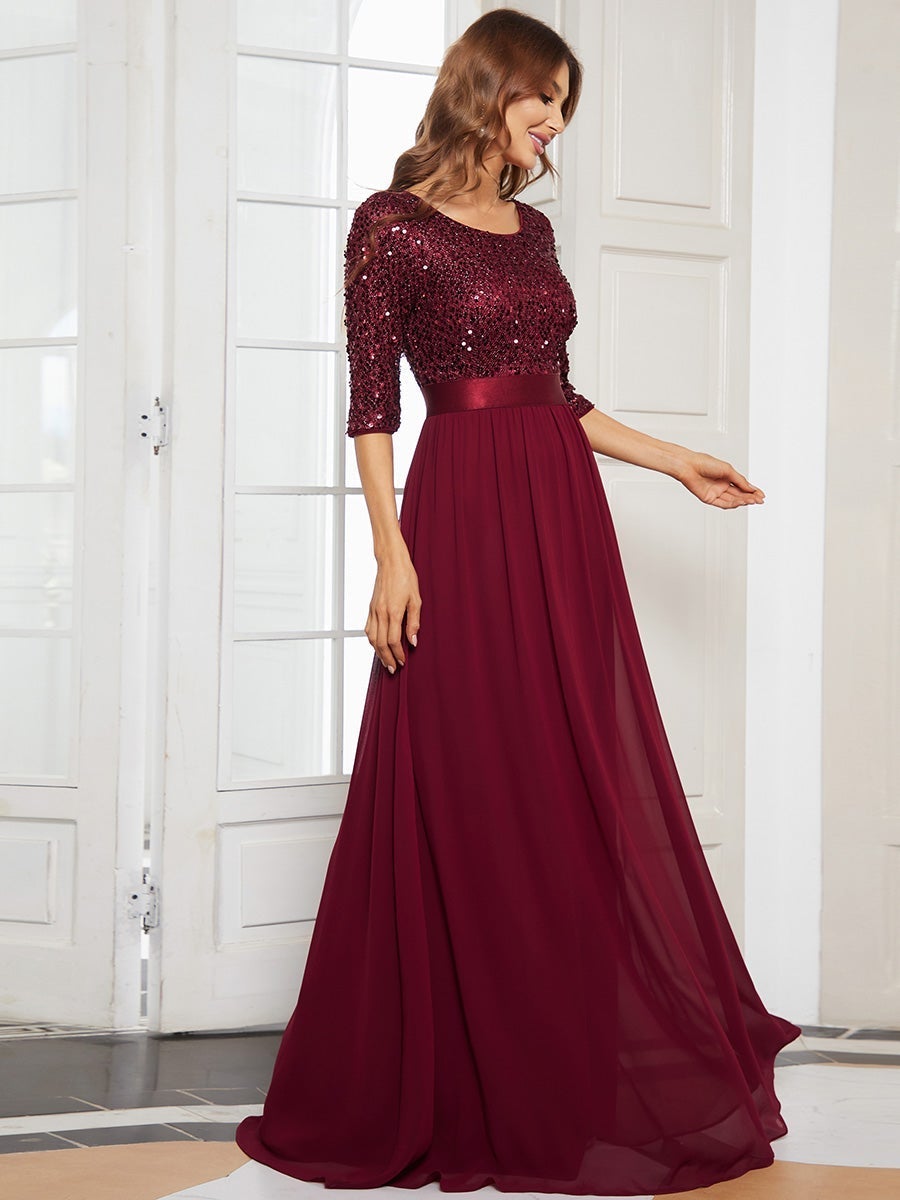 Elegant Round Neckline 3/4 Sleeve Sequins Patchwork Wholesale Evening Dress