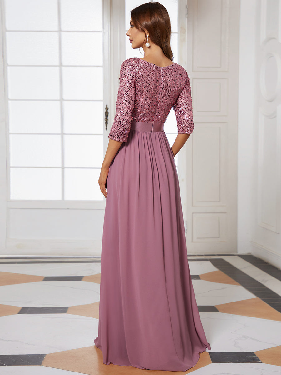 Elegant Round Neckline Sequins Patchwork Wholesale Evening Dress